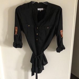 Calvin Klein Blouse with Faux Leather Accents